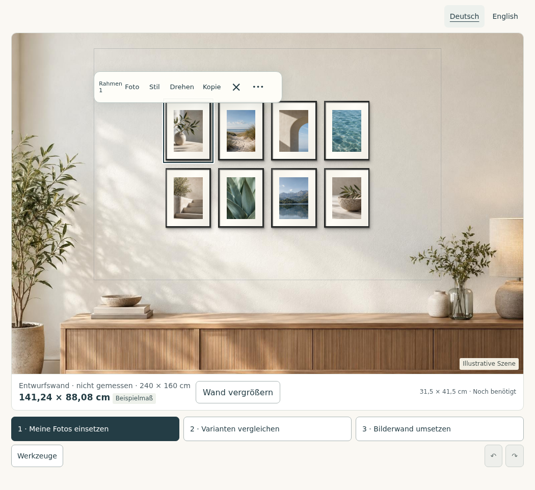 Galeriva Bilderwand-Designer mit acht Rahmen